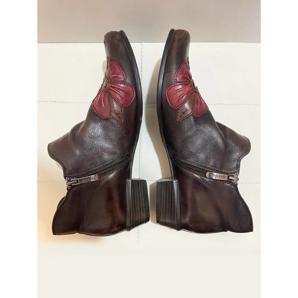 Regarde le Ciel Brown Leather Floral Applique Ankle Boots Size 40